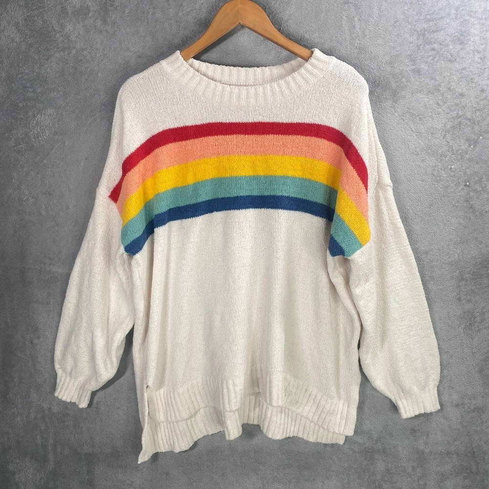 American Eagle Rainbow Striped Chenille Sweater Womens XS/S Boho Oversized Cozy